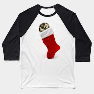 Owl in Christmas stocking | Funny Owl Baseball T-Shirt